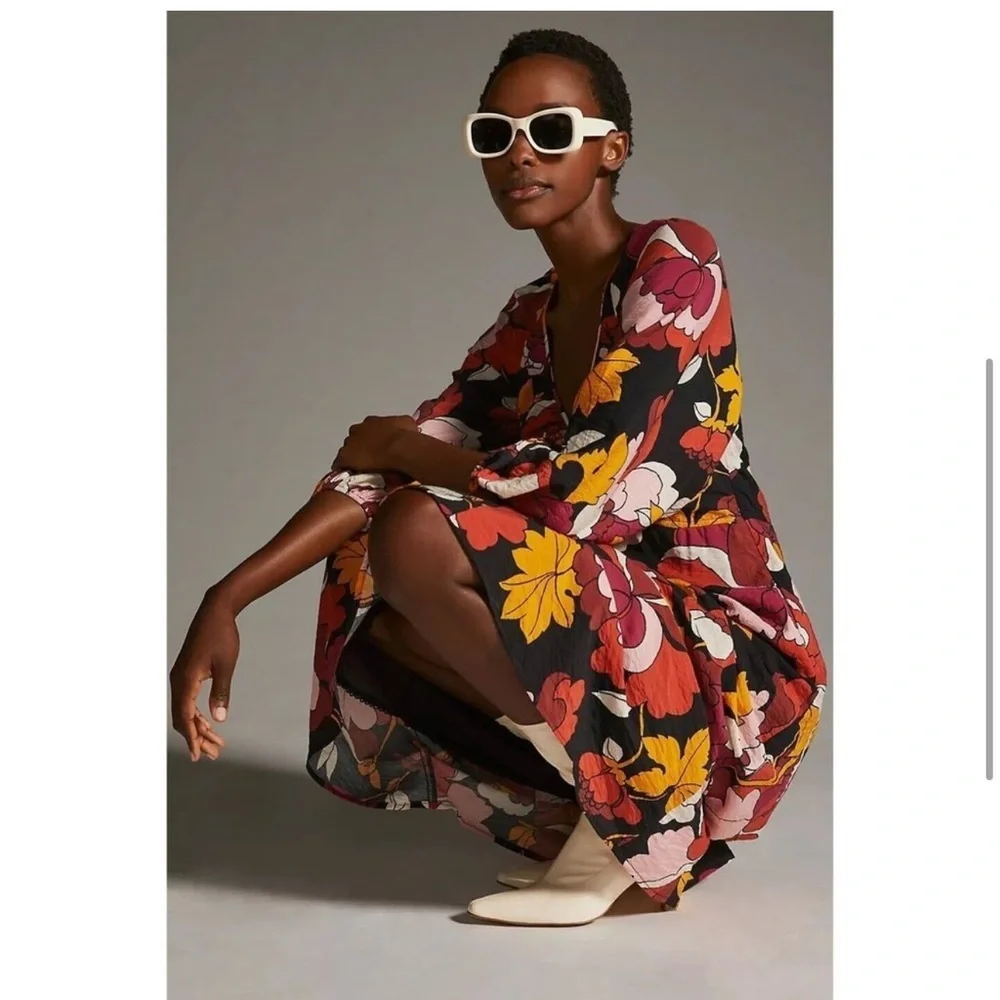 Maeve by Anthropologie Deep-V Ruched Midi Dress - Picture 3 of 9